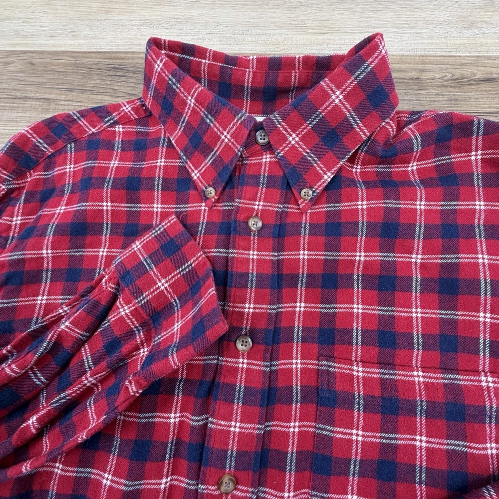 Brooks Brothers Shirt Mens L Red Navy Plaid Flannel Regent Fit Button Down
